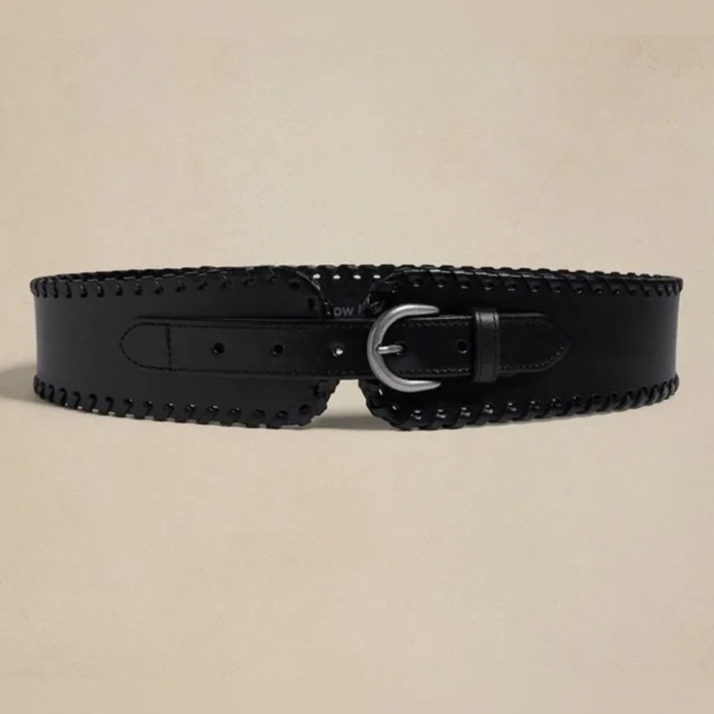 Banana Republic Corset Whipstitch Black Leather Belt- New, Size Small